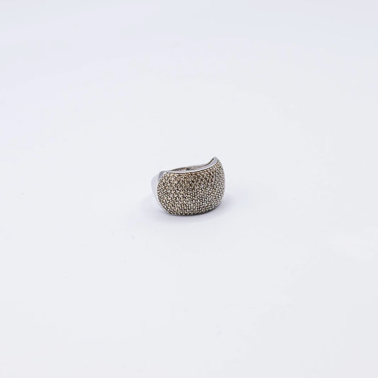 9k White Gold Round Diamond Honeycomb, Pave Ring | Size J