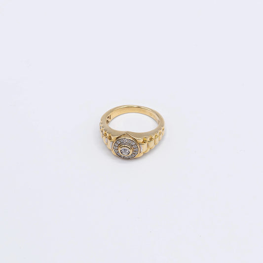 9k Yellow Gold Round Diamond Rub Over, Pave Ring | Size O