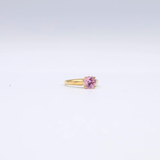 14k Yellow Gold Round Pink Sapphire 4 Claw Ring | Size K