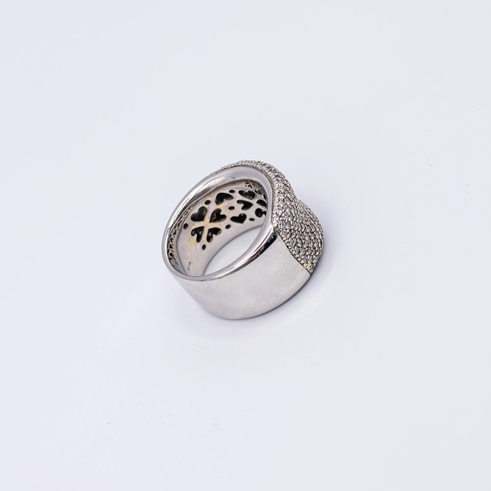 18k White Gold Round Diamond Honeycomb Pave Ring | Size R