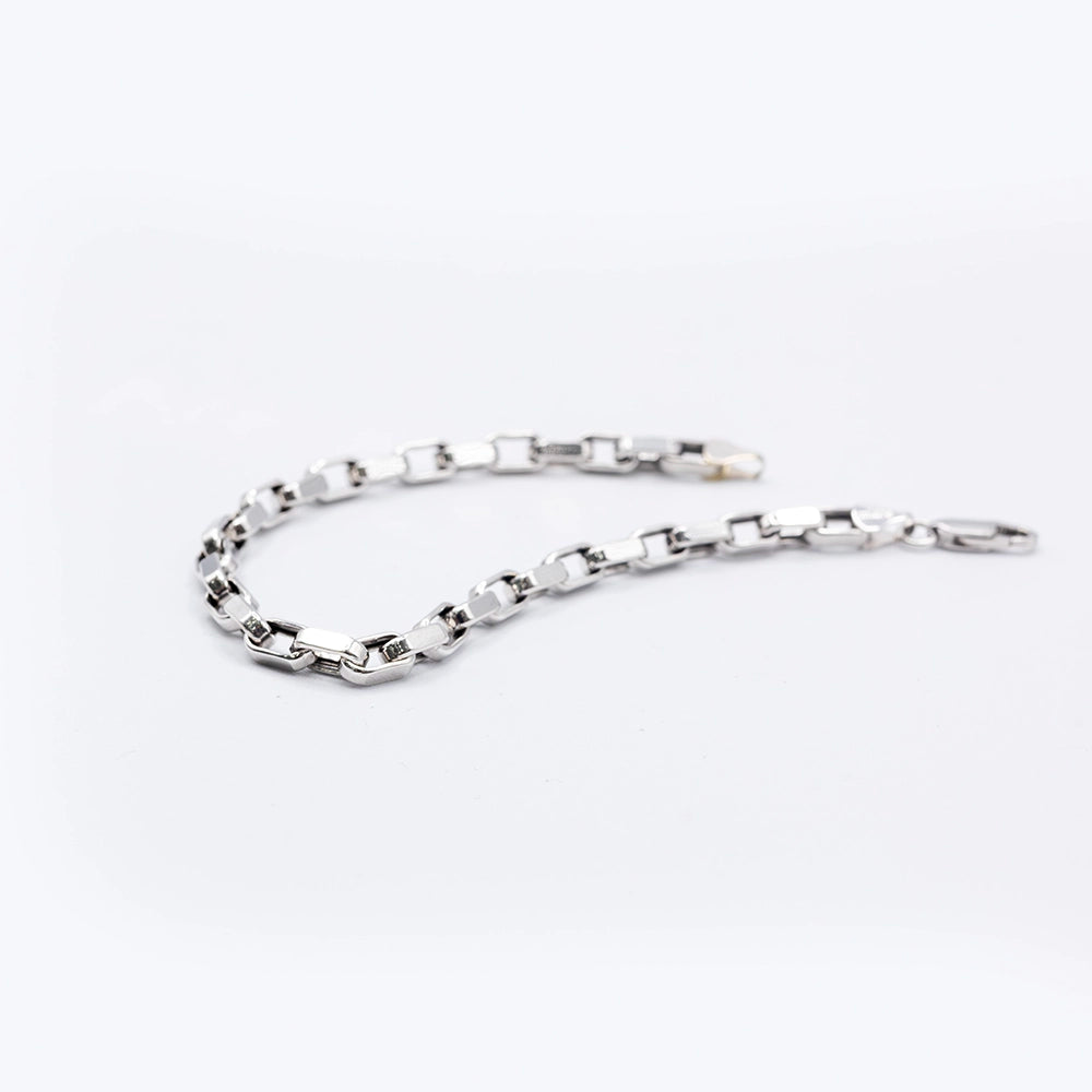 14k White Gold Paperclip Chain Bracelet | 7"