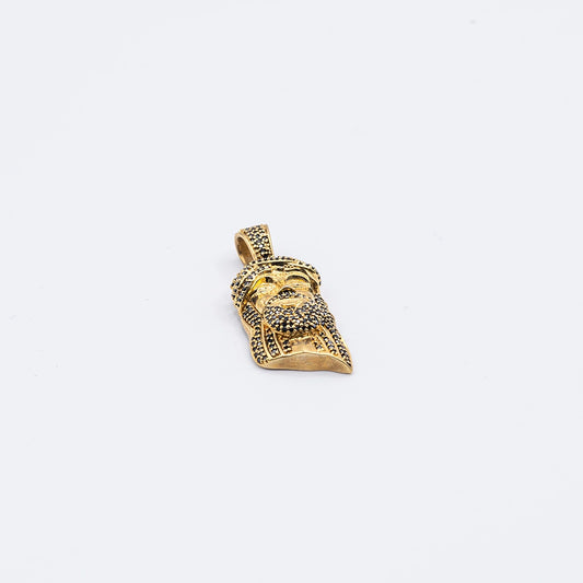 14k Yellow Gold Black Diamond Jesus Pendant