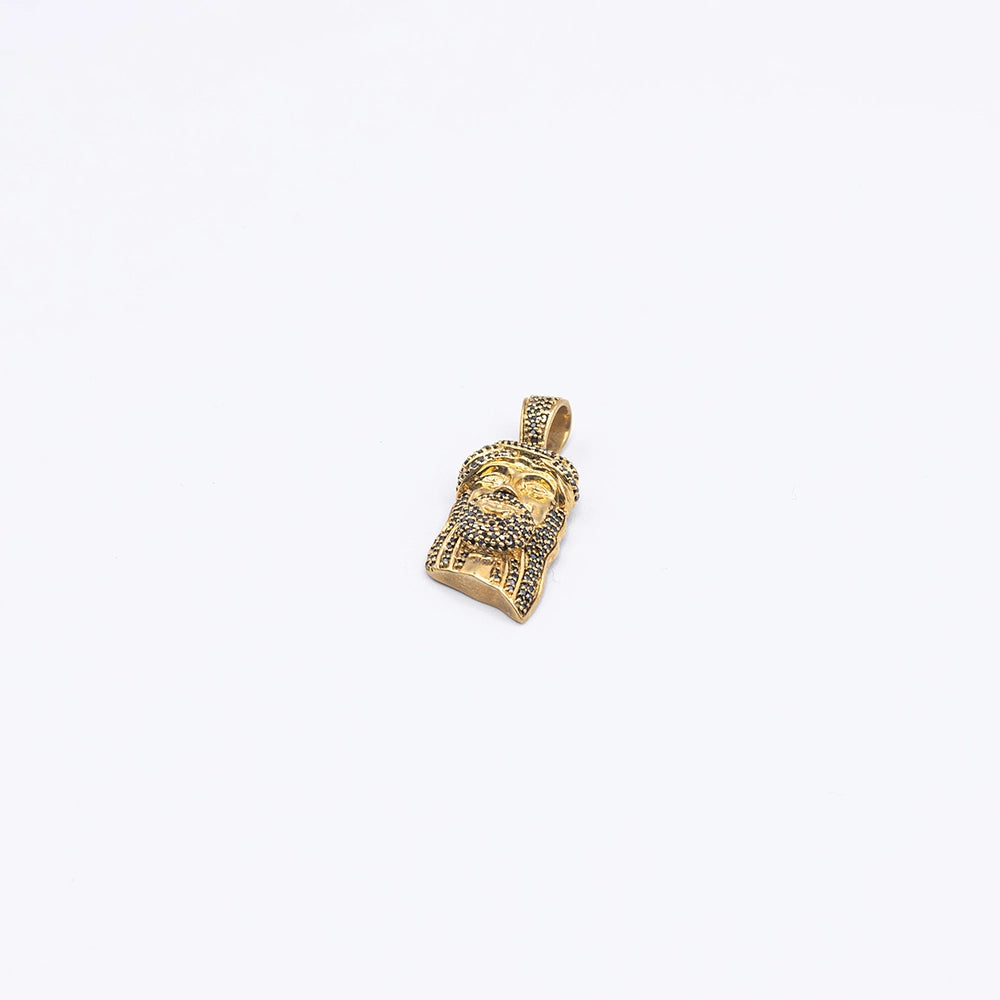 14k Yellow Gold Black Diamond Jesus Pendant