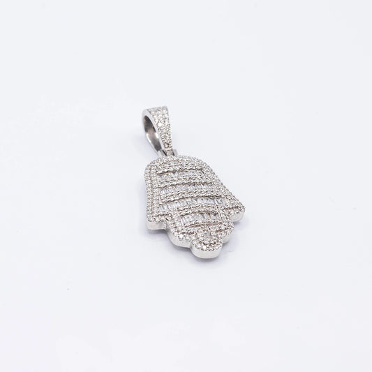 14k White Gold Diamond Hamsa Hand Pendant