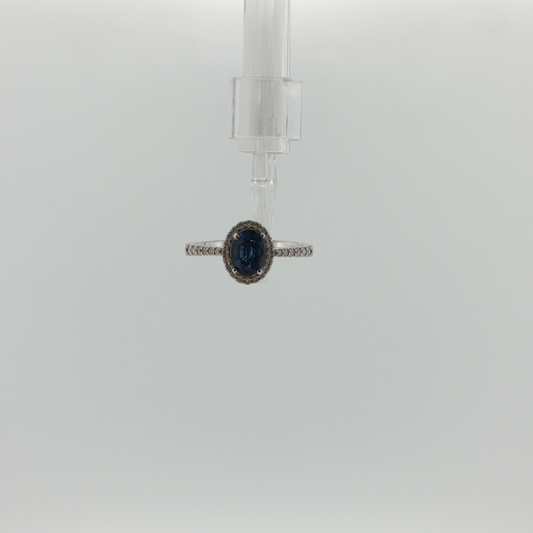 18ct White Gold Blue Sapphire & Diamond Halo Ring