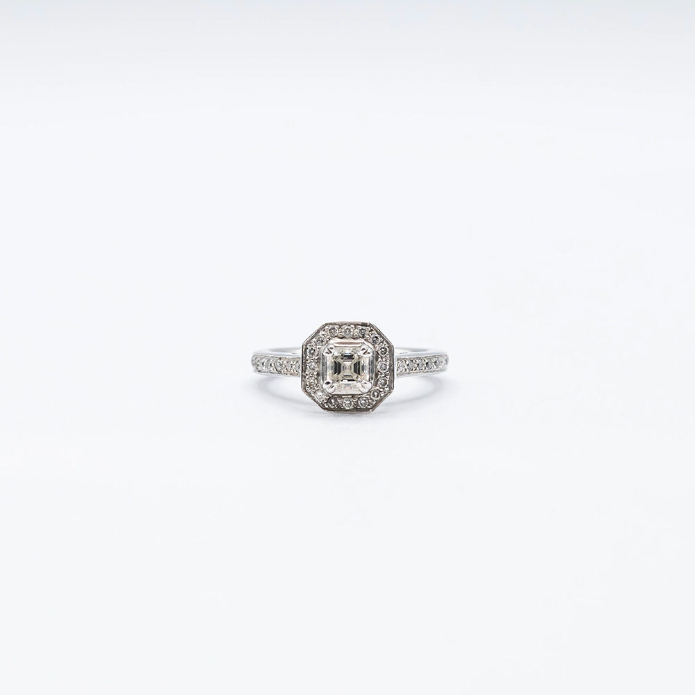 14k White Gold Cushion Diamond Halo Ring | Size J