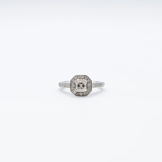 14k White Gold Cushion Diamond Halo Ring | Size J
