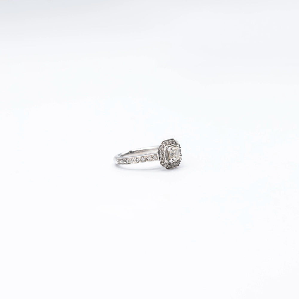 14k White Gold Cushion Diamond Halo Ring | Size J