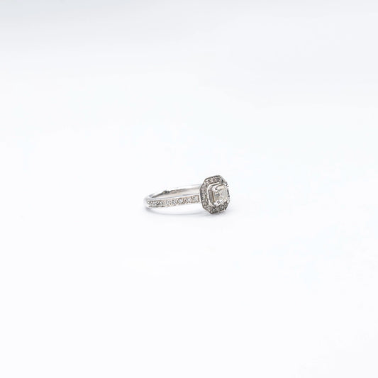 14k White Gold Cushion Diamond Halo Ring | Size J