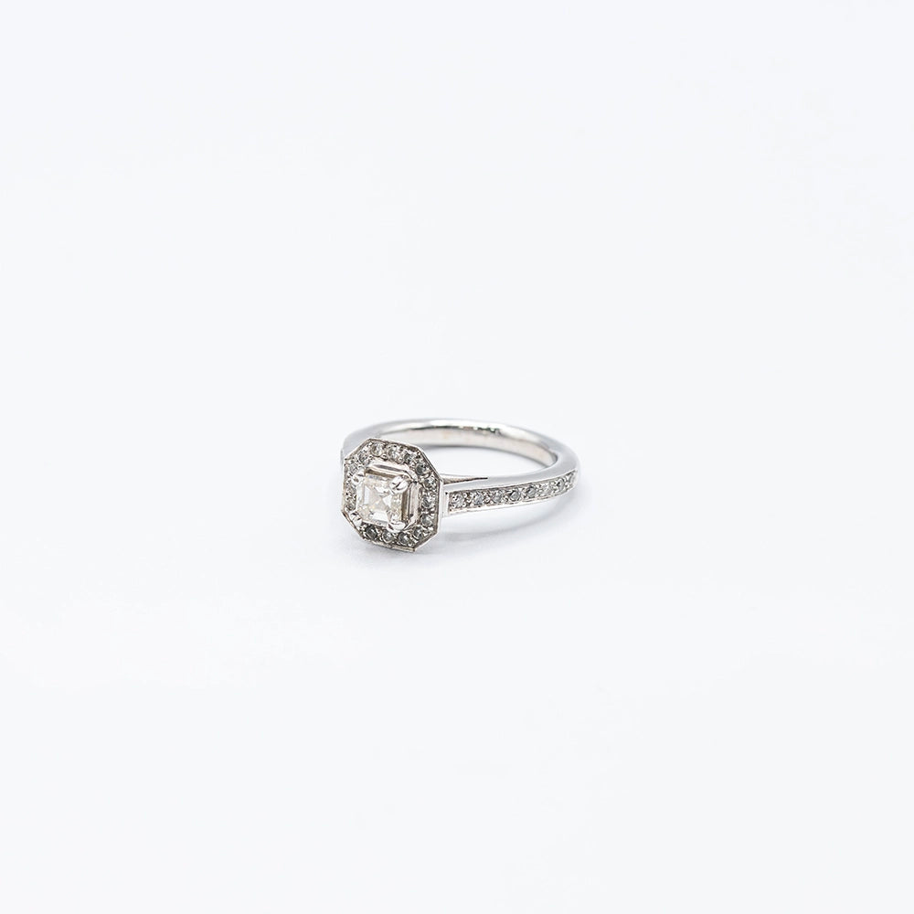 14k White Gold Cushion Diamond Halo Ring | Size J