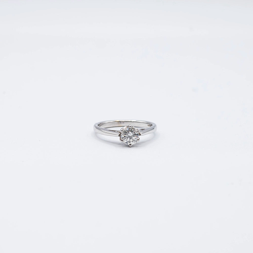 18k White Gold Round Diamond 6 Claw, Solitaire Ring | Size N