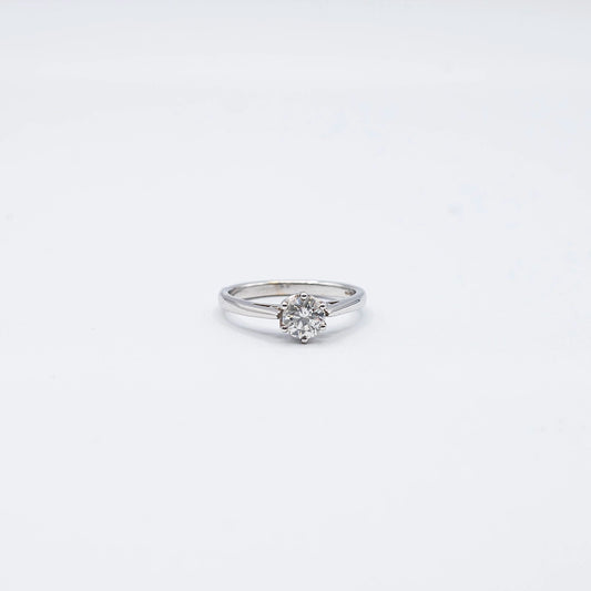 18k White Gold Round Diamond 6 Claw, Solitaire Ring | Size N