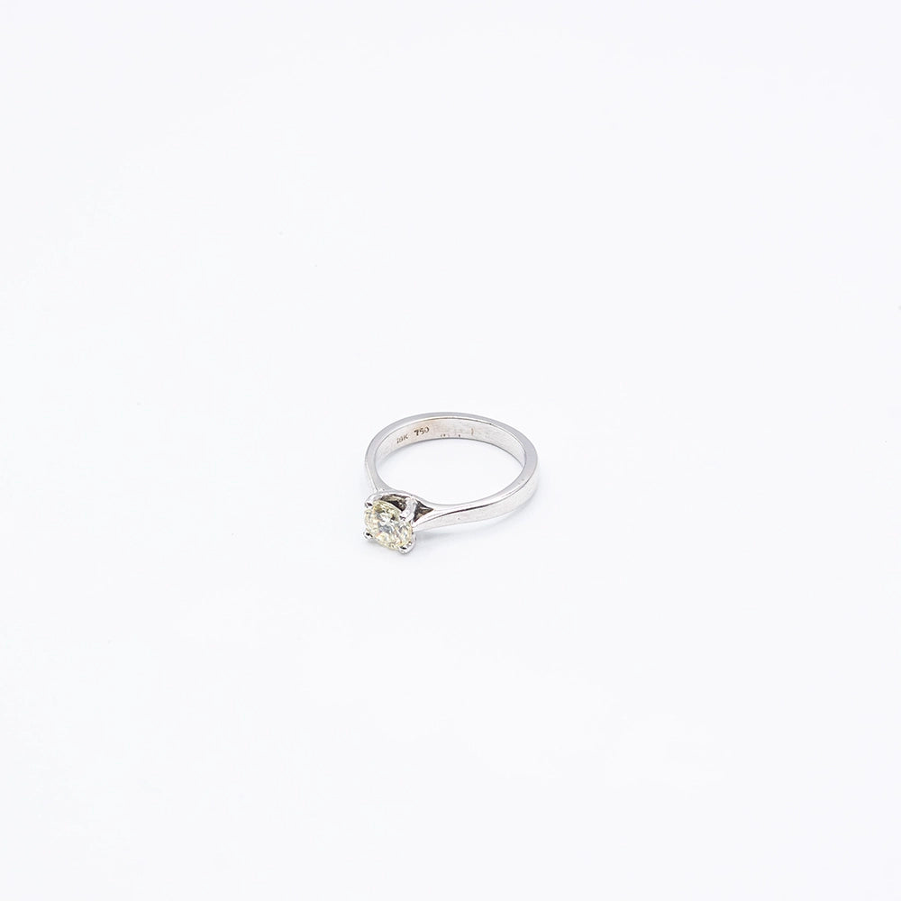 18k White Gold Round Diamond 4 Claw, Solitaire Ring | Size L