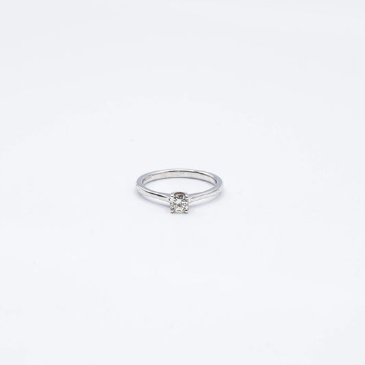 9k White Gold Round Diamond 4 Claw, Solitaire Ring | Size P