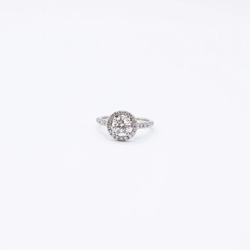 950 Platinum Round Diamond Halo Ring | Size L