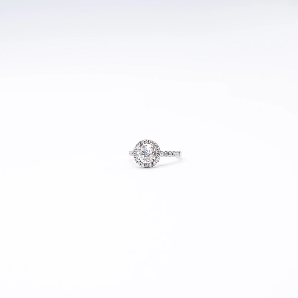 950 Platinum Round Diamond Halo Ring | Size L