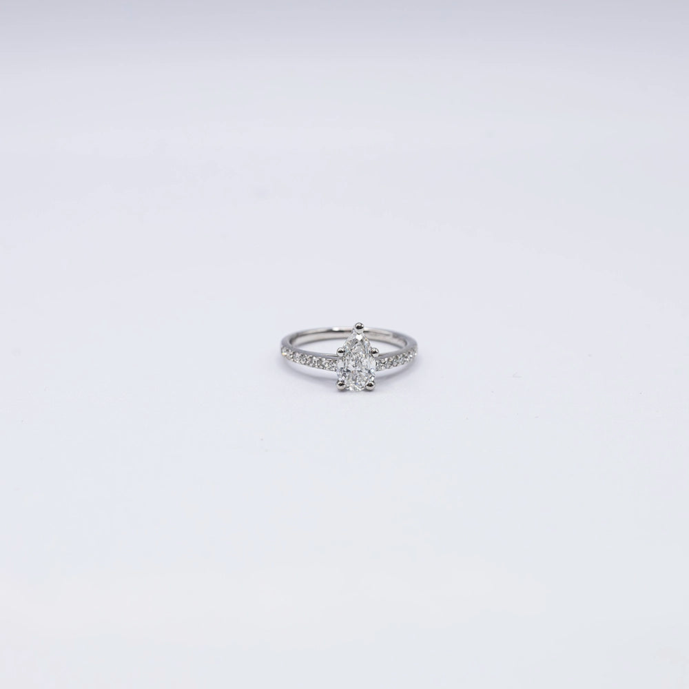 950 Platinum Pear Diamond 5 Claw, Solitaire Ring | Size L