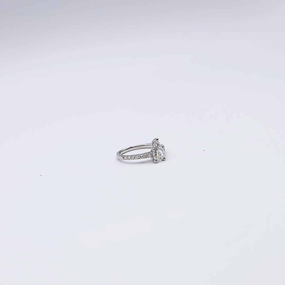 950 Platinum Pear Diamond 5 Claw, Solitaire Ring | Size L