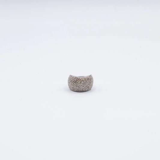 9k White Gold Round Diamond Honeycomb, Pave Ring | Size J