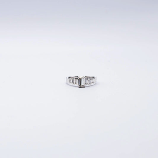 14k White Gold Baguette Diamond Rub Over Ring | Size R