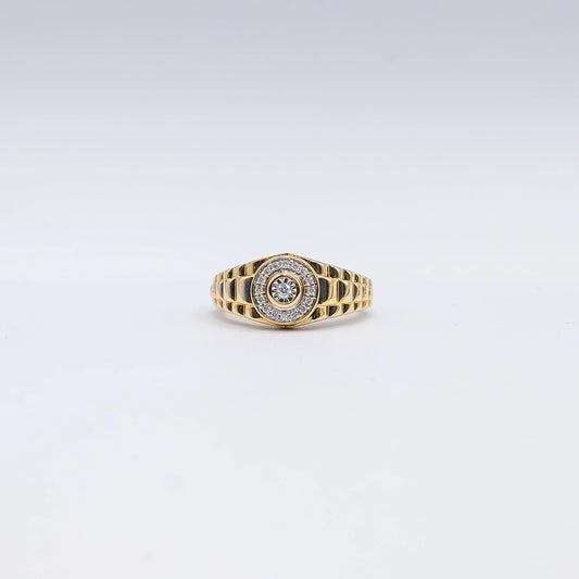 9k Yellow Gold Round Diamond Rub Over, Pave Ring | Size O