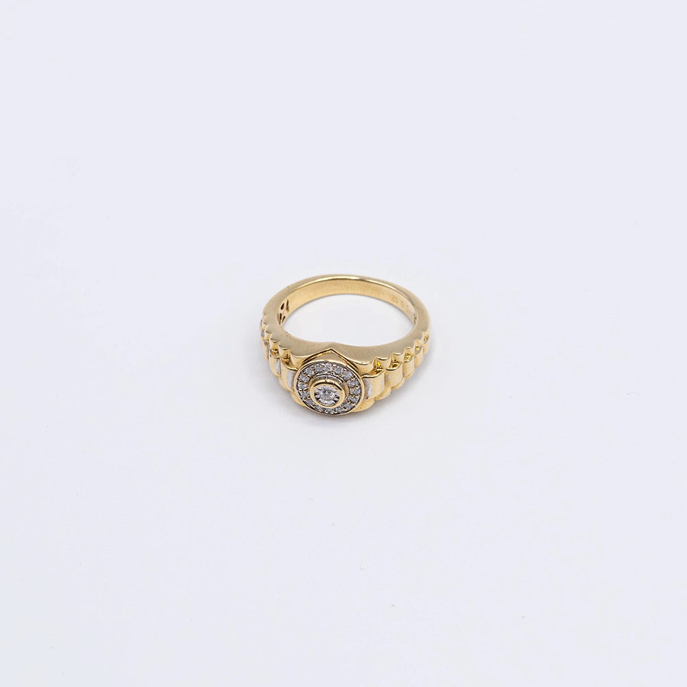9k Yellow Gold Round Diamond Rub Over, Pave Ring | Size O