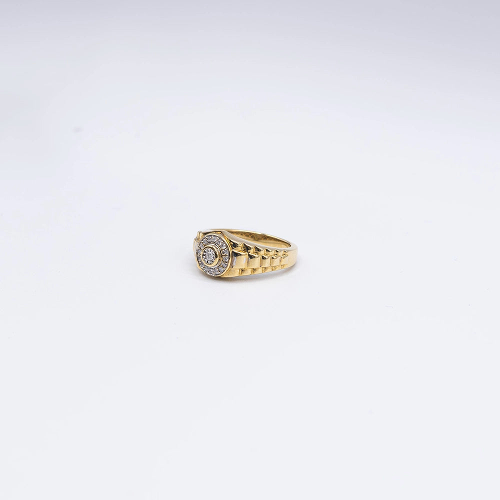 9k Yellow Gold Round Diamond Rub Over, Pave Ring | Size O