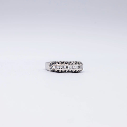 18k White Gold Baguette & Round Diamond Pave Ring | Size Q1/2