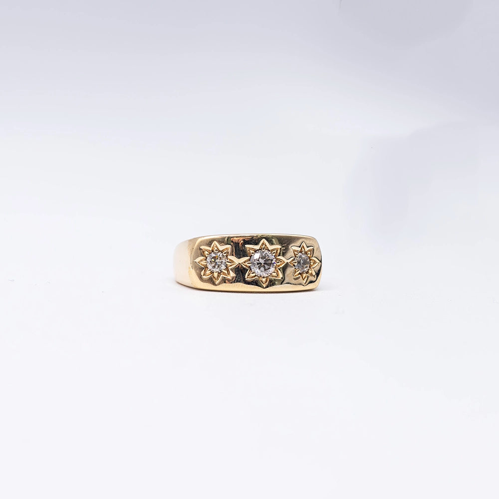 9k Yellow Gold Round Diamond Gypsy Set Ring | Size U