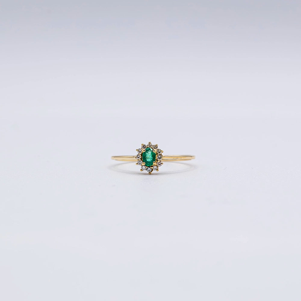 18k Yellow Gold Oval Emerald 4 Claw Ring | Size N