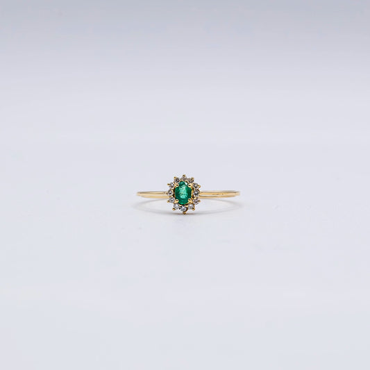 18k Yellow Gold Oval Emerald 4 Claw Ring | Size N