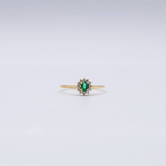 18k Yellow Gold Oval Emerald 4 Claw Ring | Size N