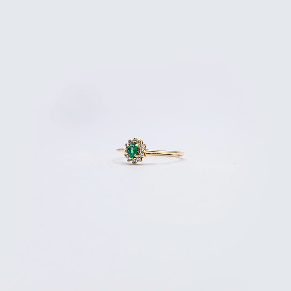 18k Yellow Gold Oval Emerald 4 Claw Ring | Size N
