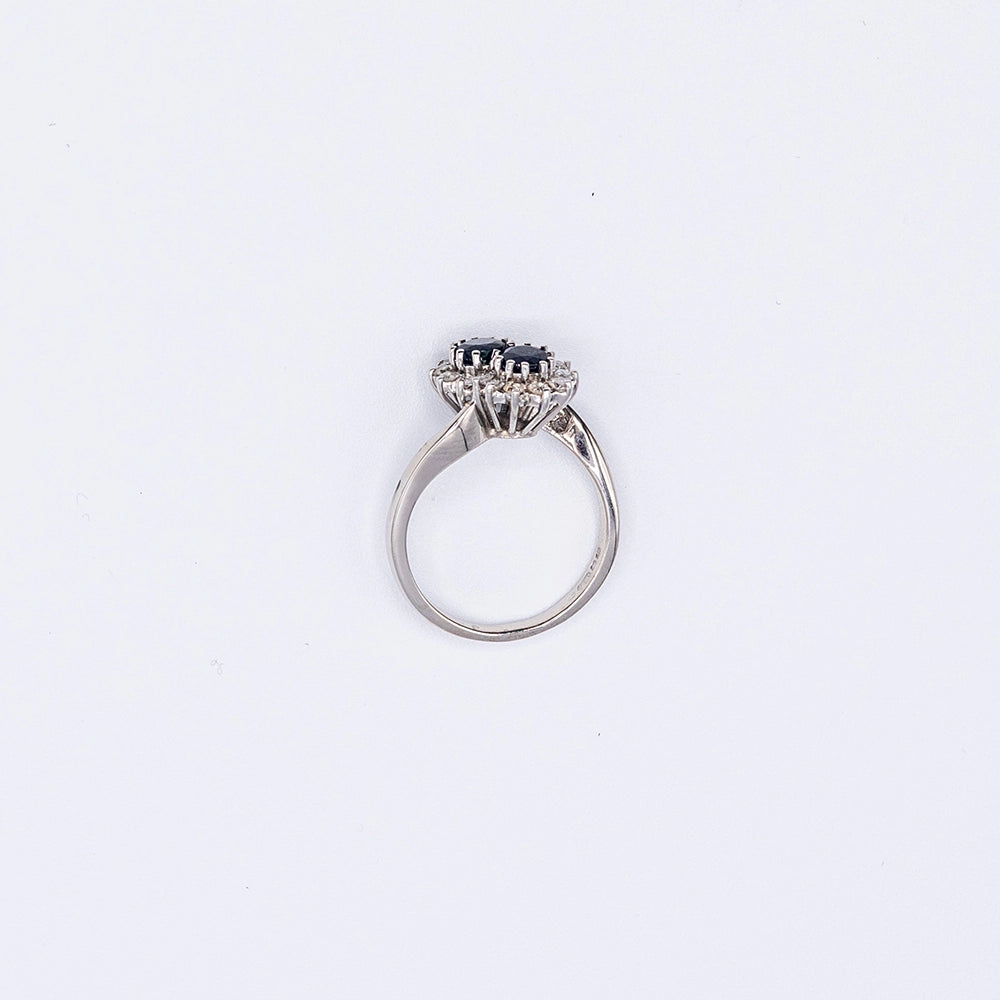 18k White Gold Round Diamond & Sapphire 2 Stone, Bead Set Ring | Size L