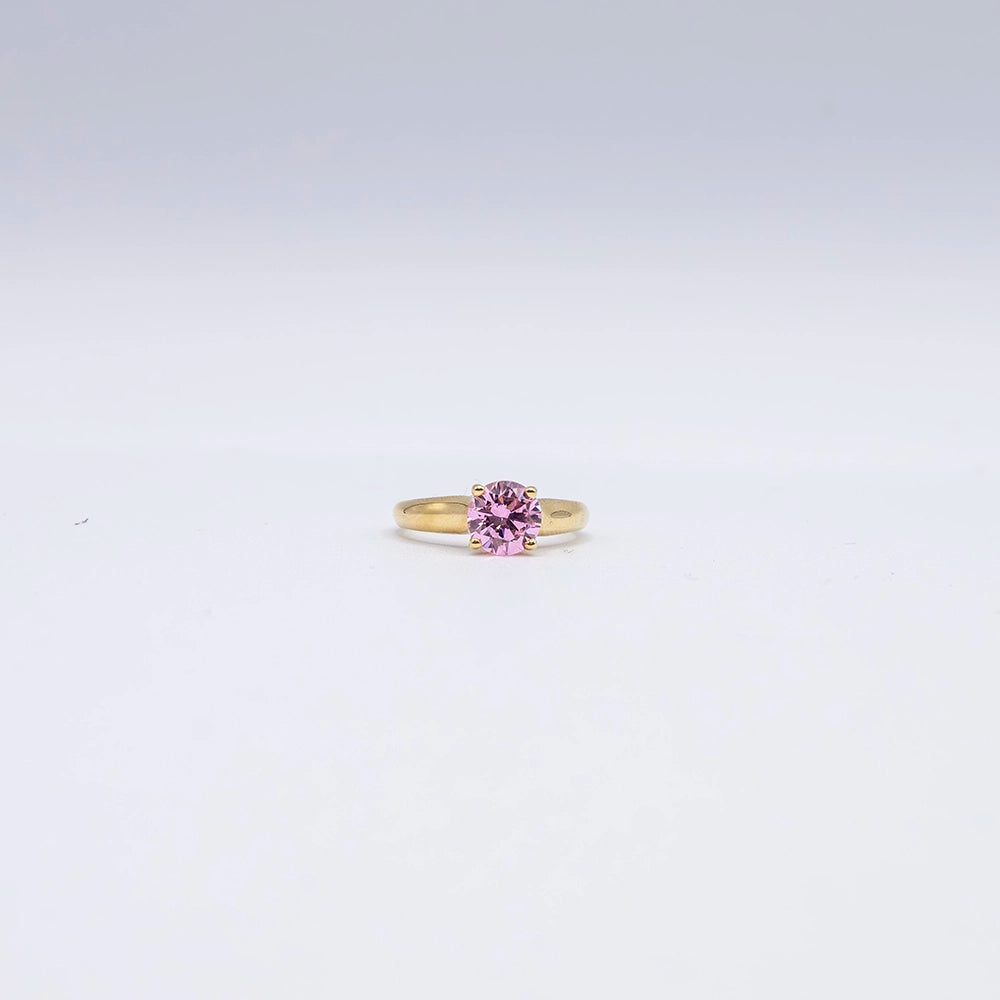 14k Yellow Gold Round Pink Sapphire 4 Claw Ring | Size K