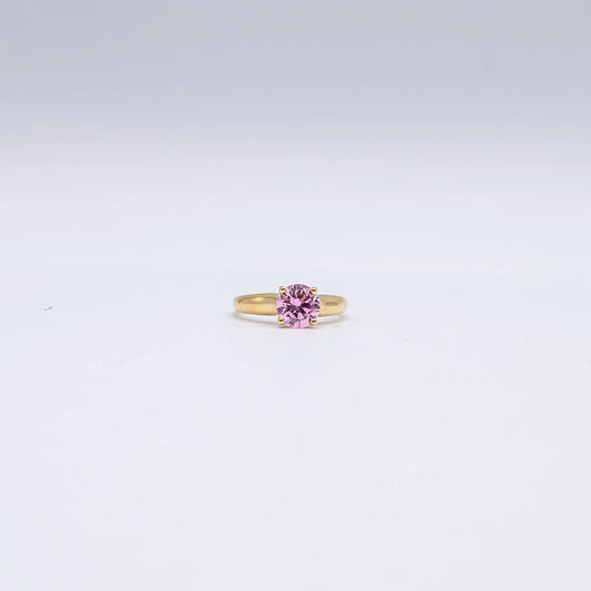14k Yellow Gold Round Pink Sapphire 4 Claw Ring | Size K