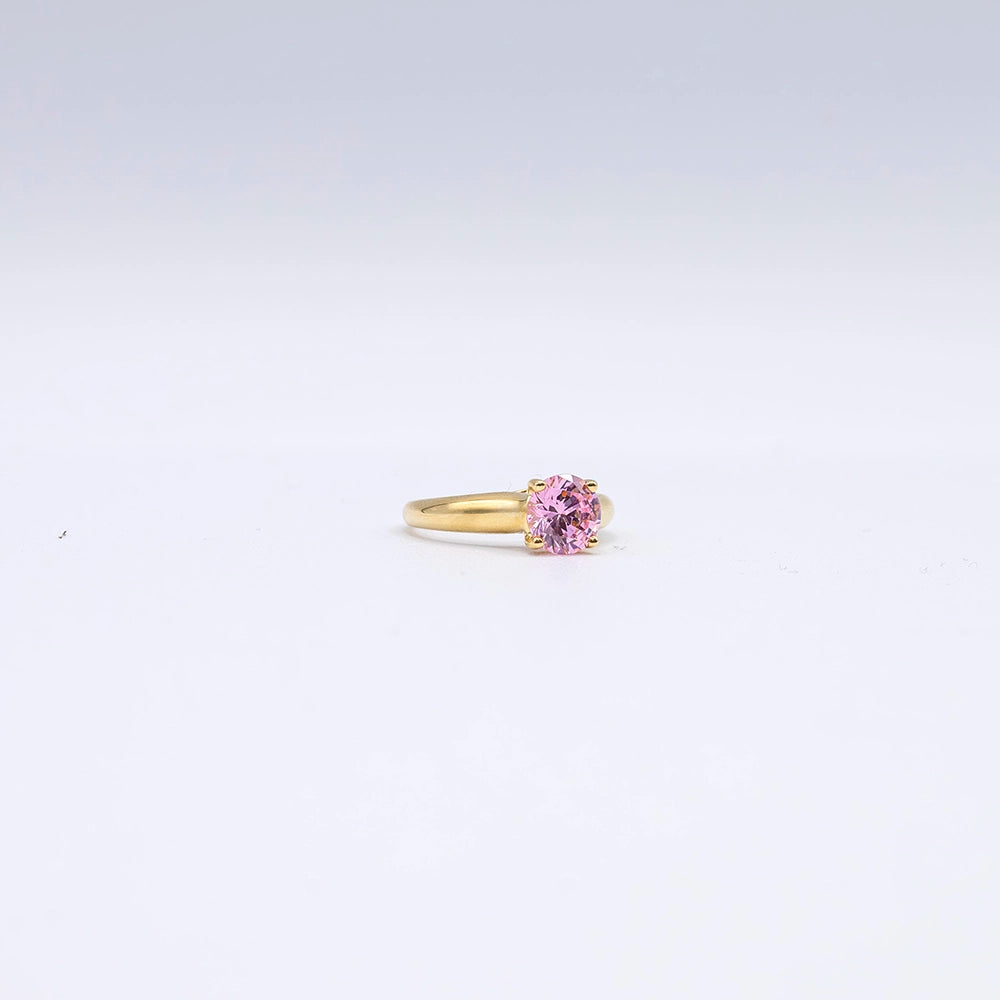 14k Yellow Gold Round Pink Sapphire 4 Claw Ring | Size K