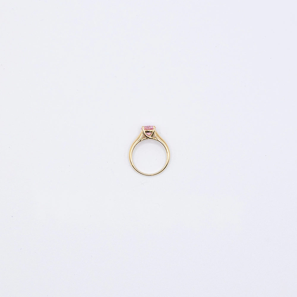 14k Yellow Gold Round Pink Sapphire 4 Claw Ring | Size K