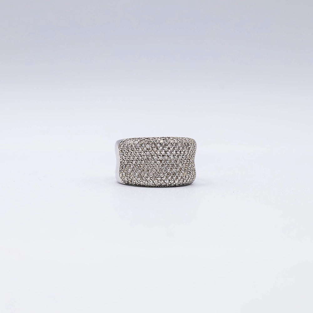 18k White Gold Round Diamond Honeycomb Pave Ring | Size R