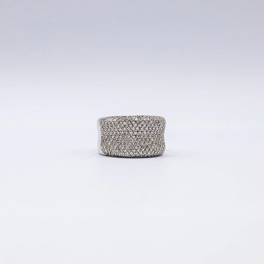 18k White Gold Round Diamond Honeycomb Pave Ring | Size R