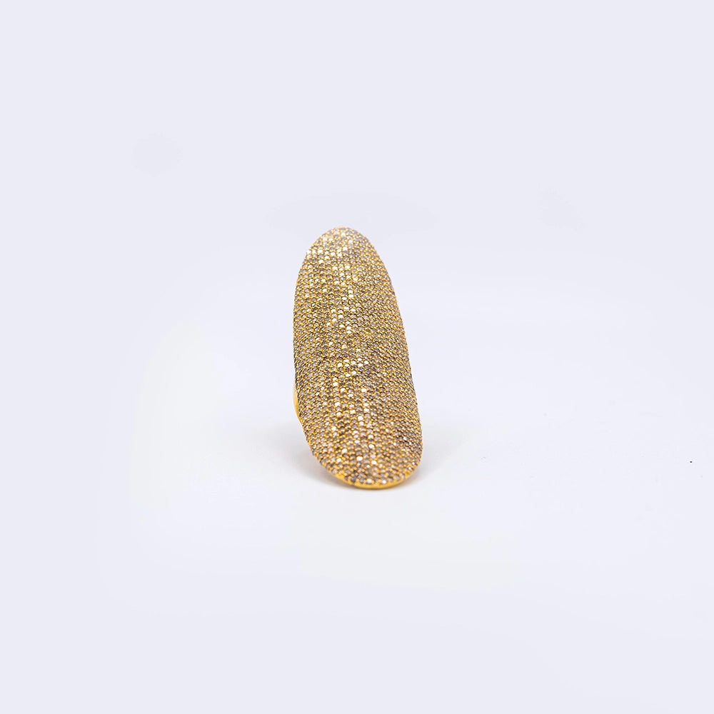 14k Yellow Gold Round Diamond Honeycomb Pave Ring | Size N