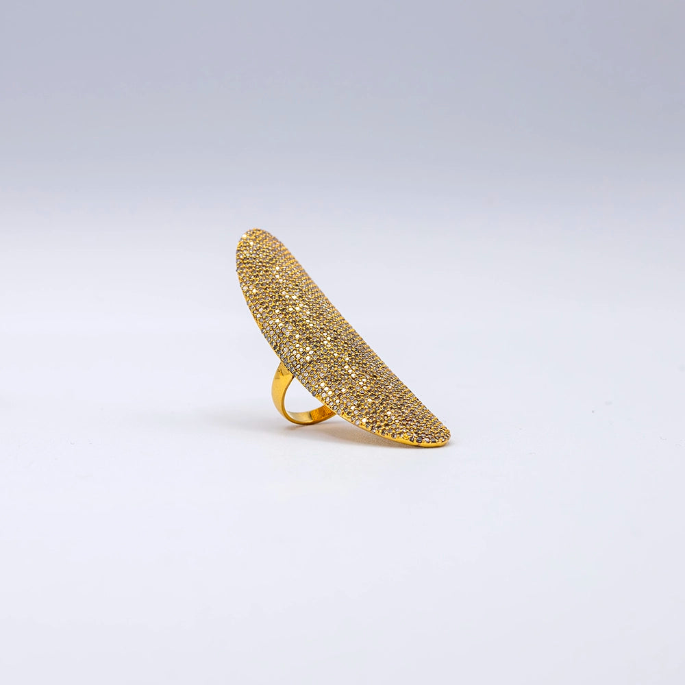 14k Yellow Gold Round Diamond Honeycomb Pave Ring | Size N