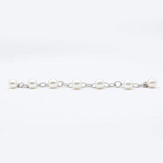 18k White Gold Bracelet with Freshwater Pearl | 8"