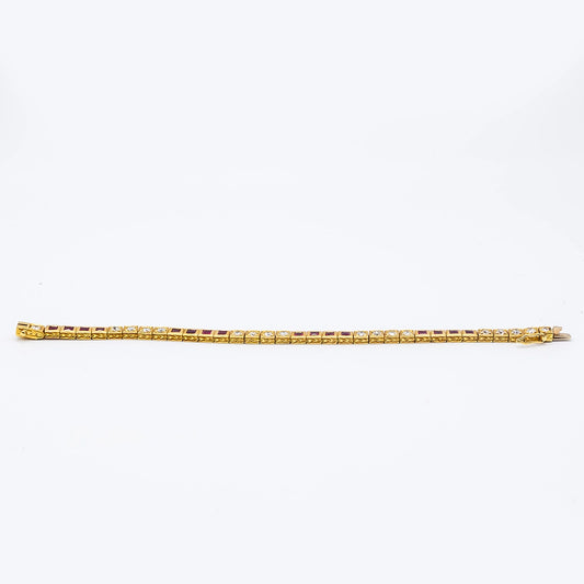 18k Yellow Gold Bracelet with Diamond & Ruby | 7"