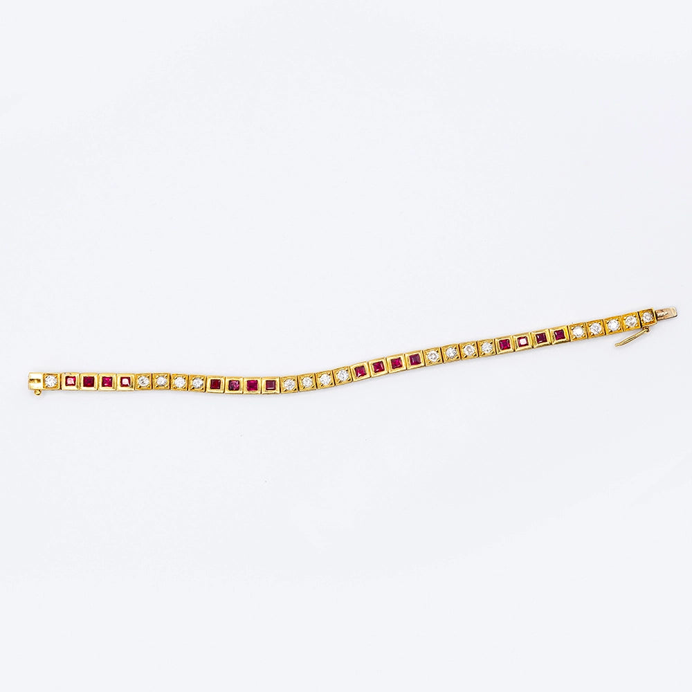 18k Yellow Gold Bracelet with Diamond & Ruby | 7"