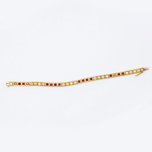 18k Yellow Gold Bracelet with Diamond & Ruby | 7"