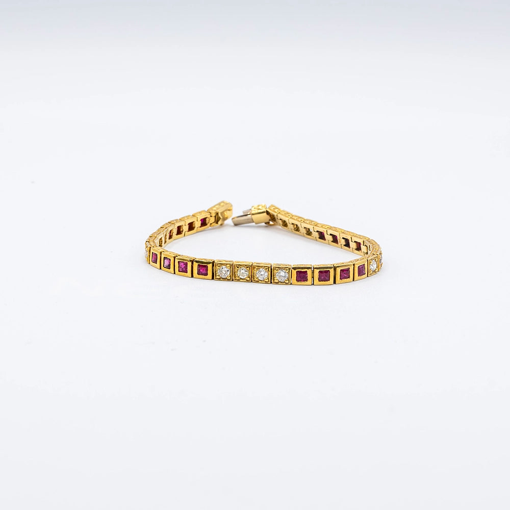 18k Yellow Gold Bracelet with Diamond & Ruby | 7"