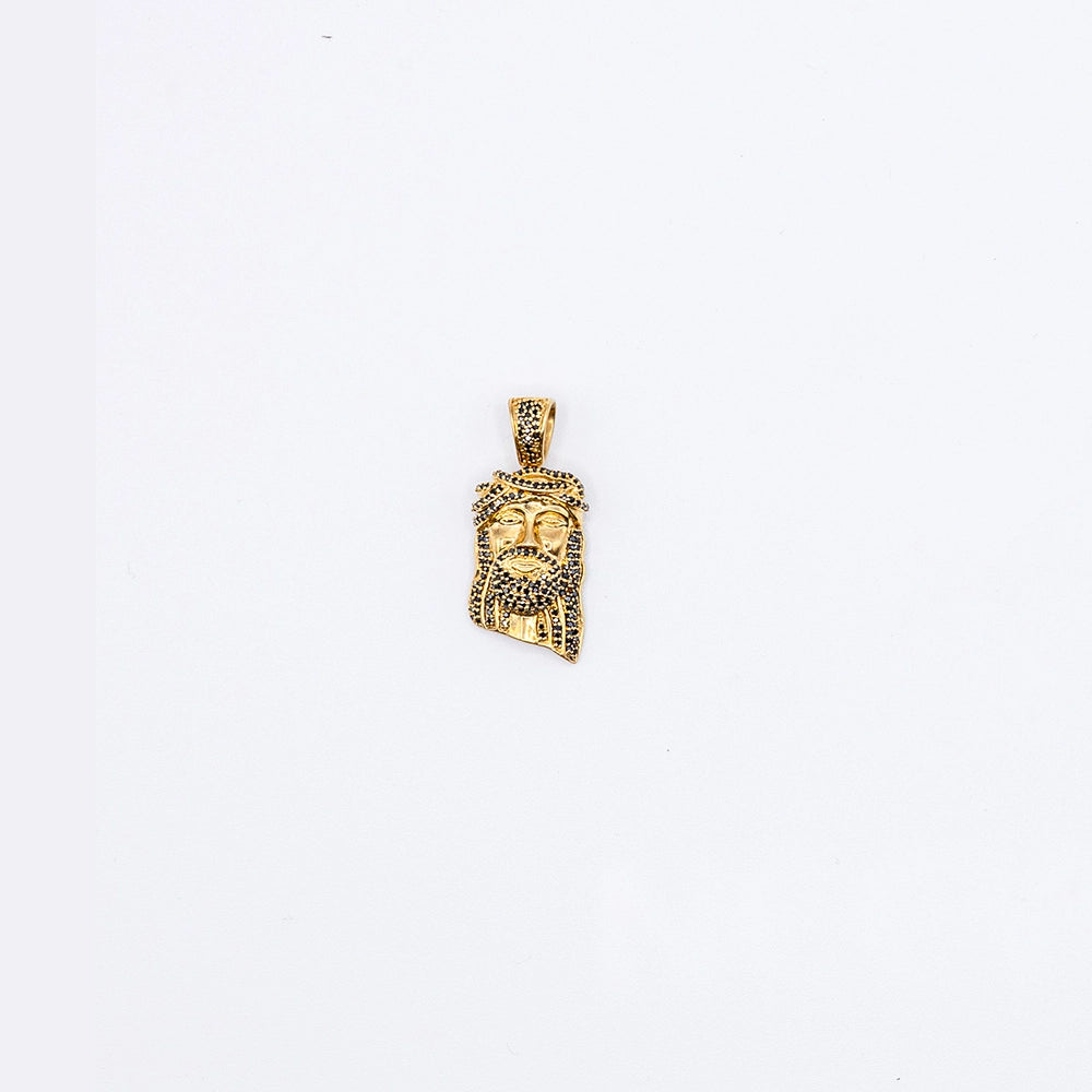 14k Yellow Gold Black Diamond Jesus Pendant