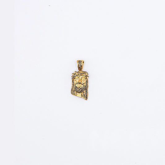 14k Yellow Gold Black Diamond Jesus Pendant