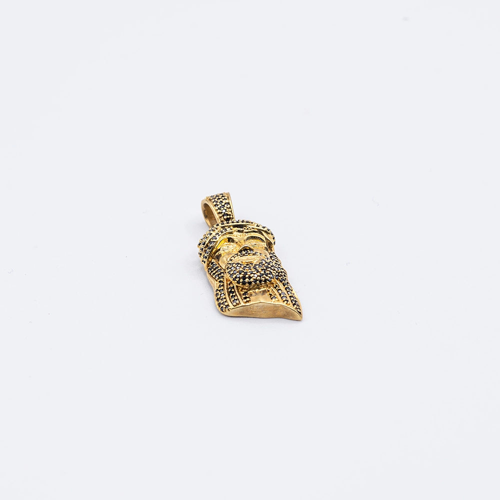 14k Yellow Gold Black Diamond Jesus Pendant
